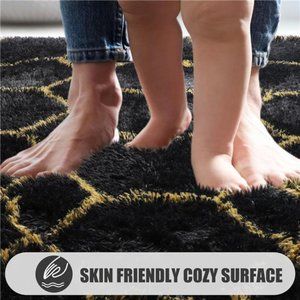 Accents | Fluffy Shag Area Rug Black And Gold Rug Modern Geometric ...